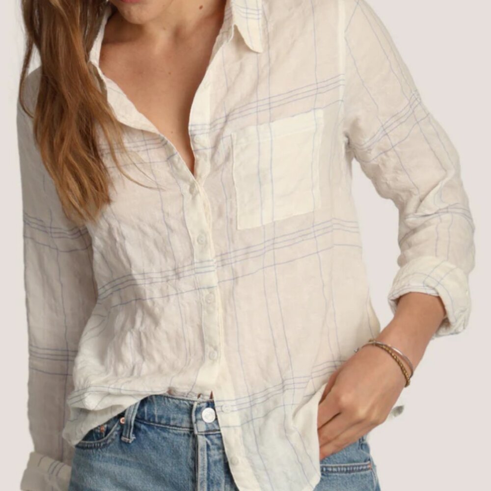 Dylan Clothing -  1 Pocket Plaid Shirt  - LT. NAT/SKY